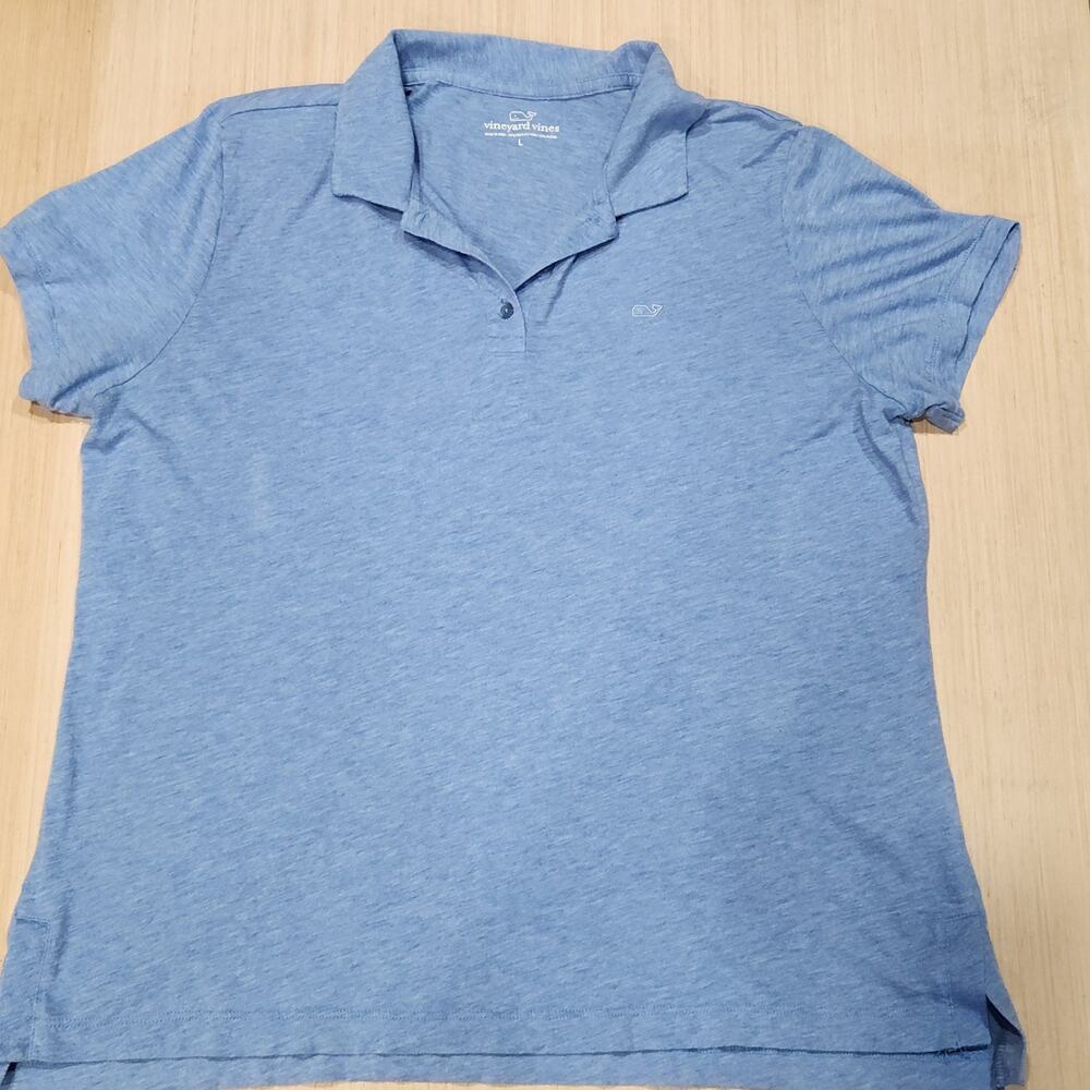 Vineyard Vines Polo Shirt Women’s Large Blue Heather Short Sleeve Whale Logo